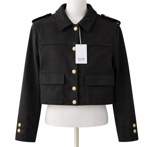 EDIT by Jason Wu Jackets & Blazers - EDIT Jason Wu Womens Black Cropped Military Jacket Gold Buttons JE442007 Size 10